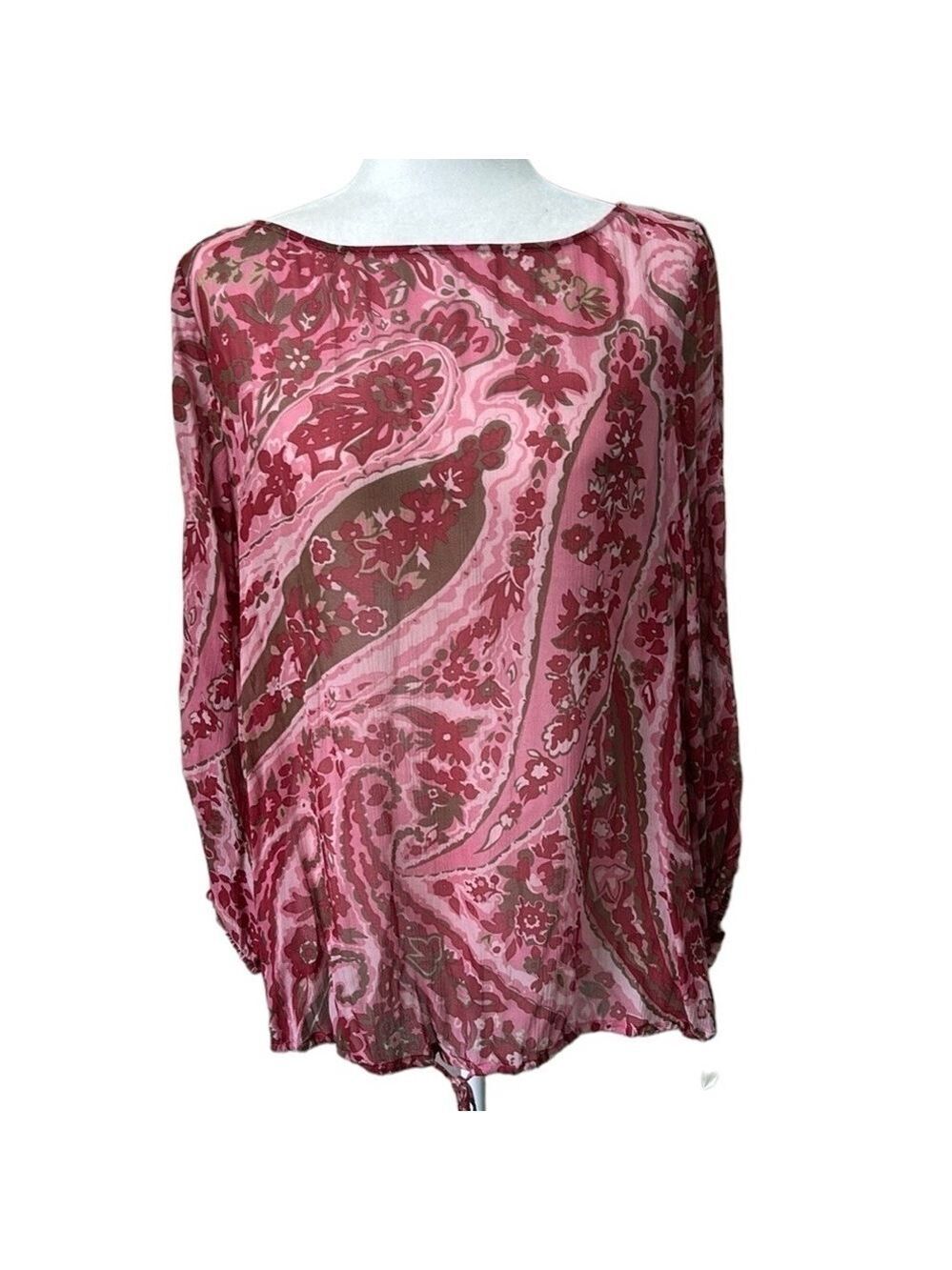 Talbots Silk Paisley Semi Sheer Red Pink Blouse Size 14P NWT